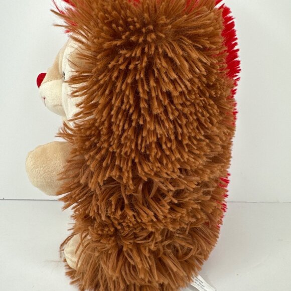 Hedgehug Plush Stuffed Animal 10" Soft Furry Brown Red Valentines Gift Fuzzy - Picture 3 of 8